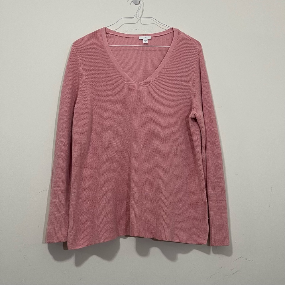 J. Jill Sweater Womens L Pink V Neck Rib Knit Pullover Cotton Blend Long Sleeve